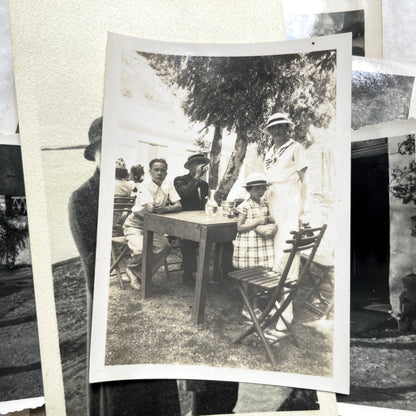 1940s vintage French photograph lot showing families, children, and daily life scenes in black and white.