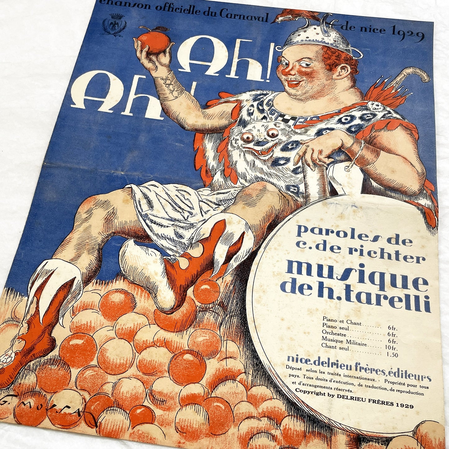 1920s - Vintage French Music Sheet - Nice Carnival Official Song 1929 - Ah! Ah!! - Gustav Adlof Moossa cover - Delrieu Frères