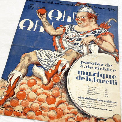 1920s - Vintage French Music Sheet - Nice Carnival Official Song 1929 - Ah! Ah!! - Gustav Adlof Moossa cover - Delrieu Frères