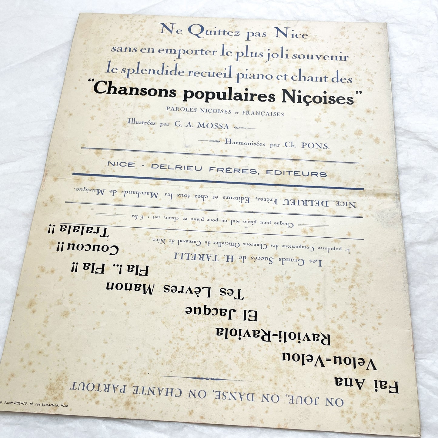 1920s - Vintage French Music Sheet - Nice Carnival Official Song 1929 - Ah! Ah!! - Gustav Adlof Moossa cover - Delrieu Frères