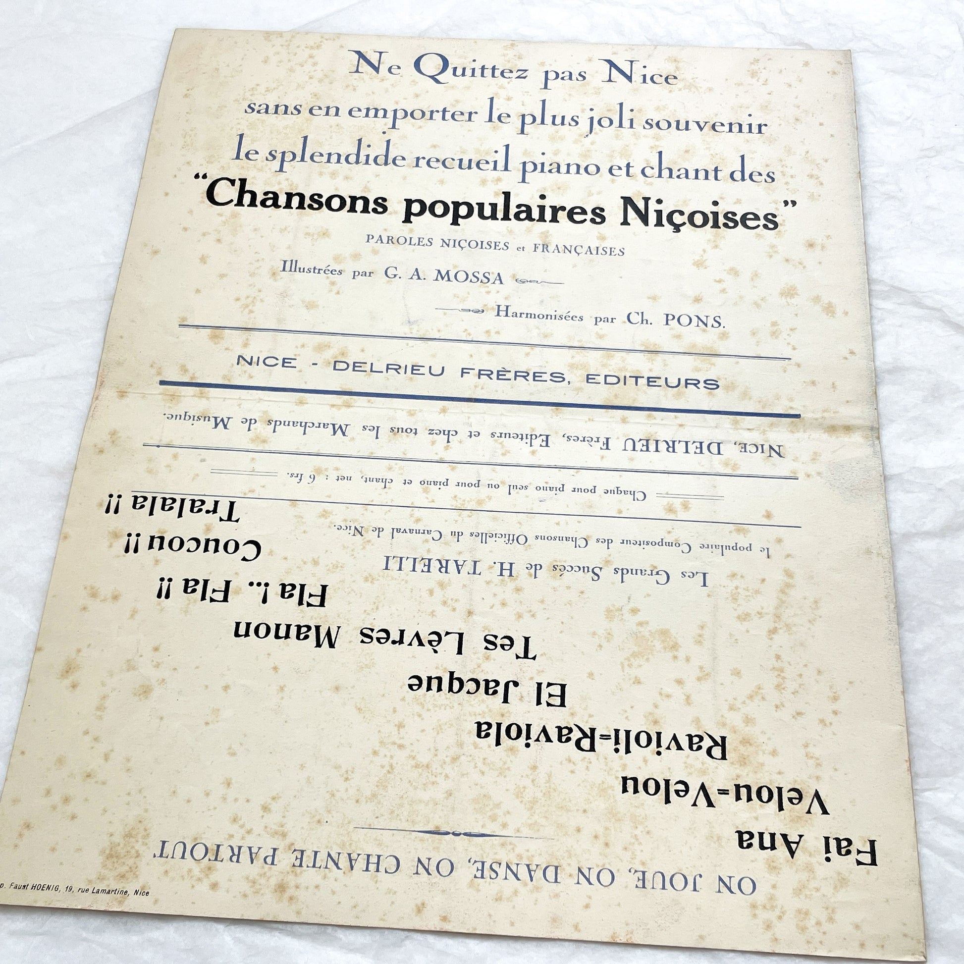 1920s - Vintage French Music Sheet - Nice Carnival Official Song 1929 - Ah! Ah!! - Gustav Adlof Moossa cover - Delrieu Frères