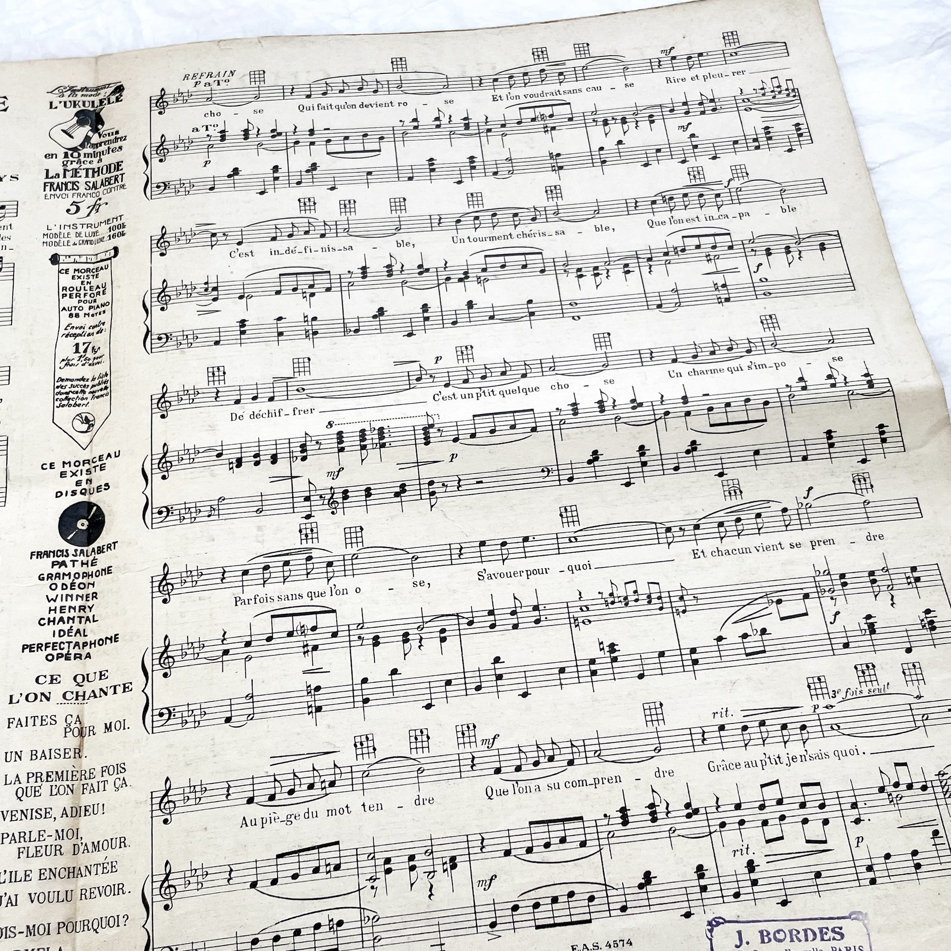 1920s - Vintage French Operetta Sheet Music - Lulu Opérette en 3 Actes - Un P'tit Quelque Chose - Francis Salabert Edition - Mlle Davia