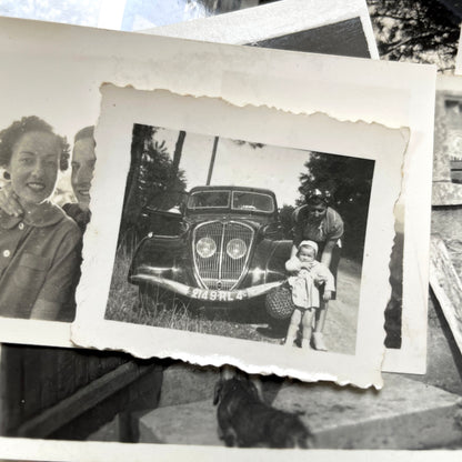 1930s French vintage photographs lot with Gevaert film and paper ephemera, showing everyday life and advertisements.