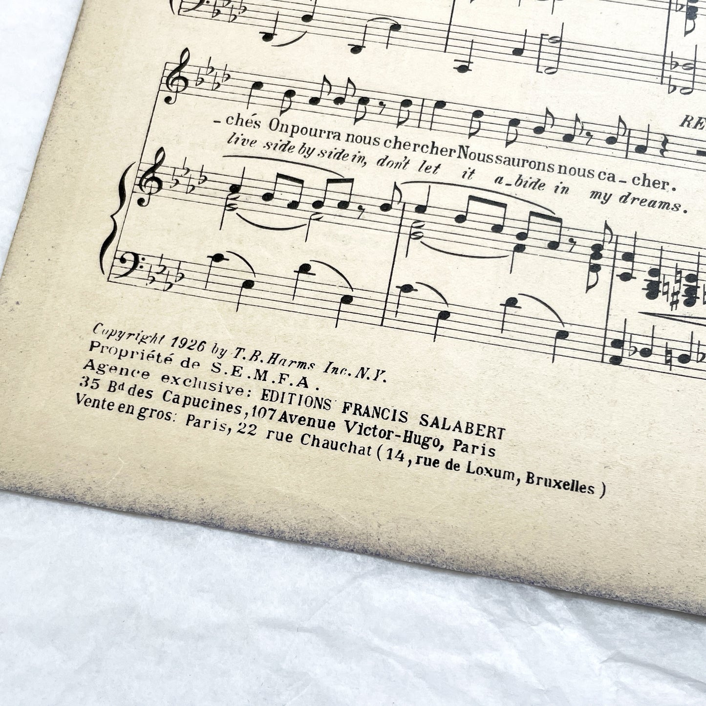 1920s - Vintage Sheet Music - Tea for Two - No No Nanette Operetta - Vincent Youmans Music - French Adaptation - 1926 Copyright Edition.