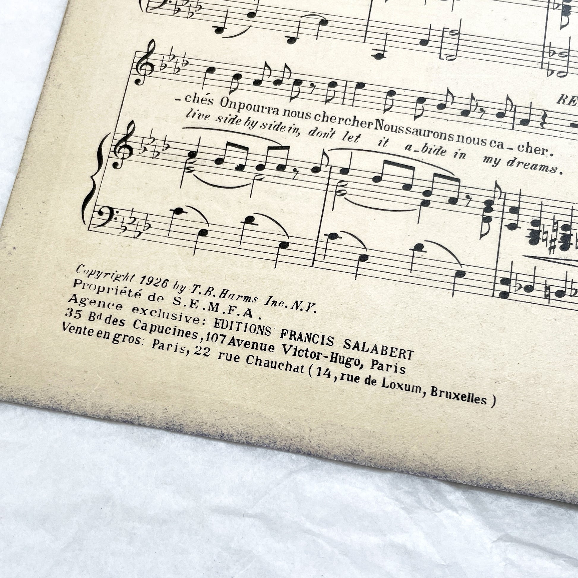 1920s - Vintage Sheet Music - Tea for Two - No No Nanette Operetta - Vincent Youmans Music - French Adaptation - 1926 Copyright Edition.