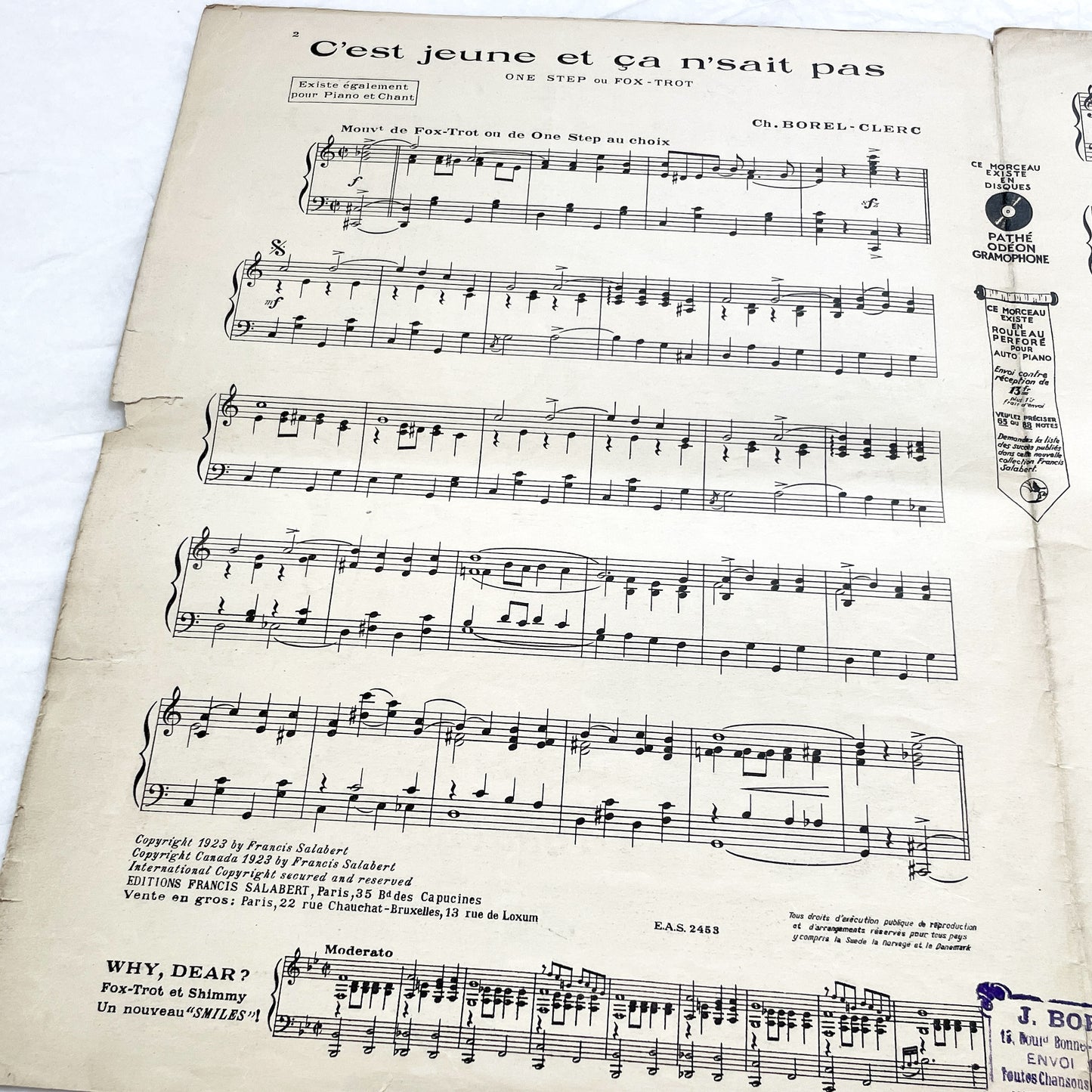 1920s - Vintage French Music Sheet - 'C'est Jeune Et Ça N'sait Pas' - Popular Song Of Casino De Paris