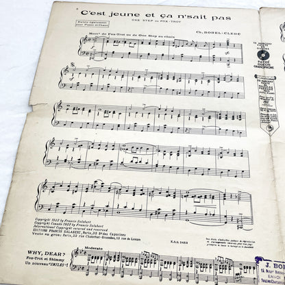 1920s - Vintage French Music Sheet - 'C'est Jeune Et Ça N'sait Pas' - Popular Song Of Casino De Paris
