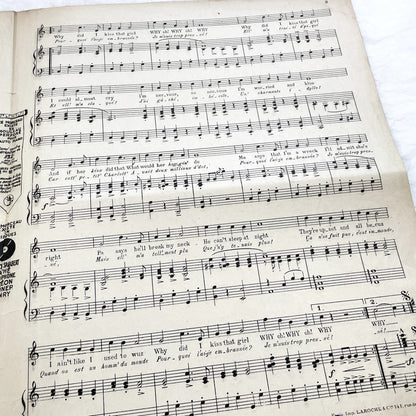 1920s - Vintage Music Sheet - 'Why Did I Kiss That Girl' - 'Pourquoi L'Aje Embrassée ?' - French-American Popular Song - Salabert