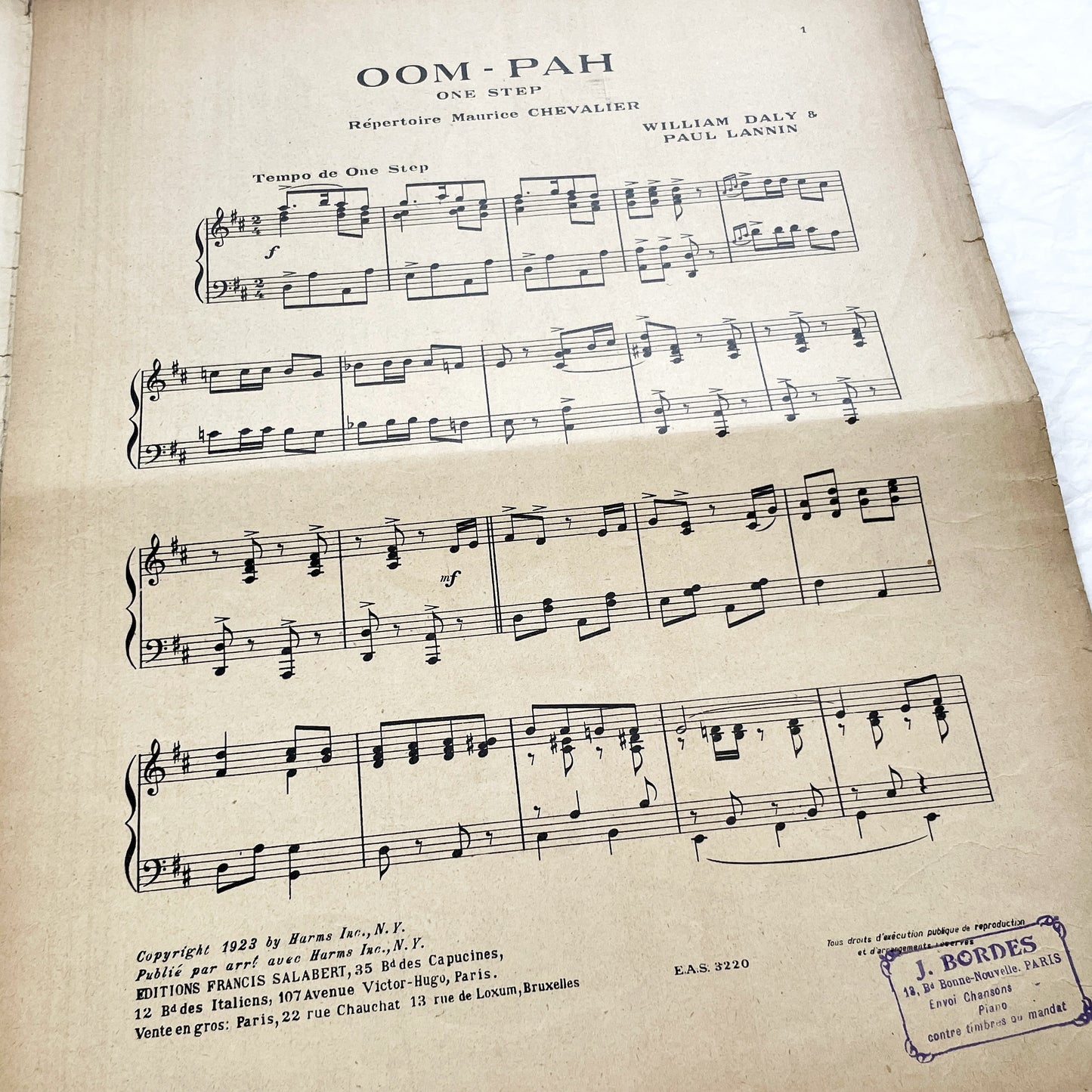 1920s - Vintage Sheet Music - Ah! Madame! Humpa! Humpa! Humpa! One-Step - Maurice Chevalier - Yvonne Vallée - Francis Salabert - French Pop