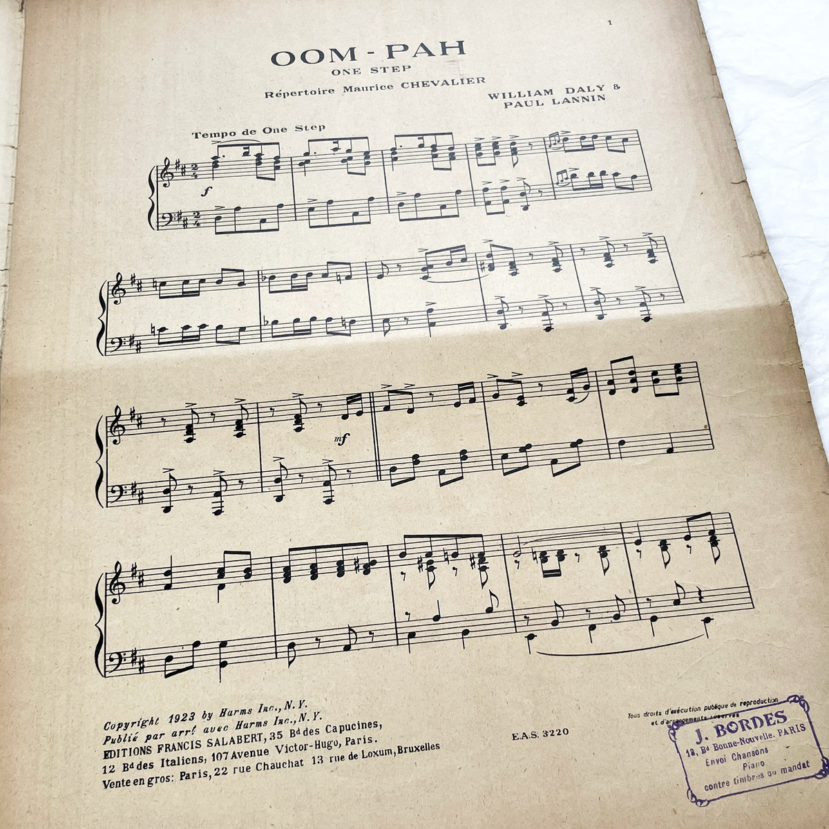 1920s - Vintage Sheet Music - Ah! Madame! Humpa! Humpa! Humpa! One-Step - Maurice Chevalier - Yvonne Vallée - Francis Salabert - French Pop