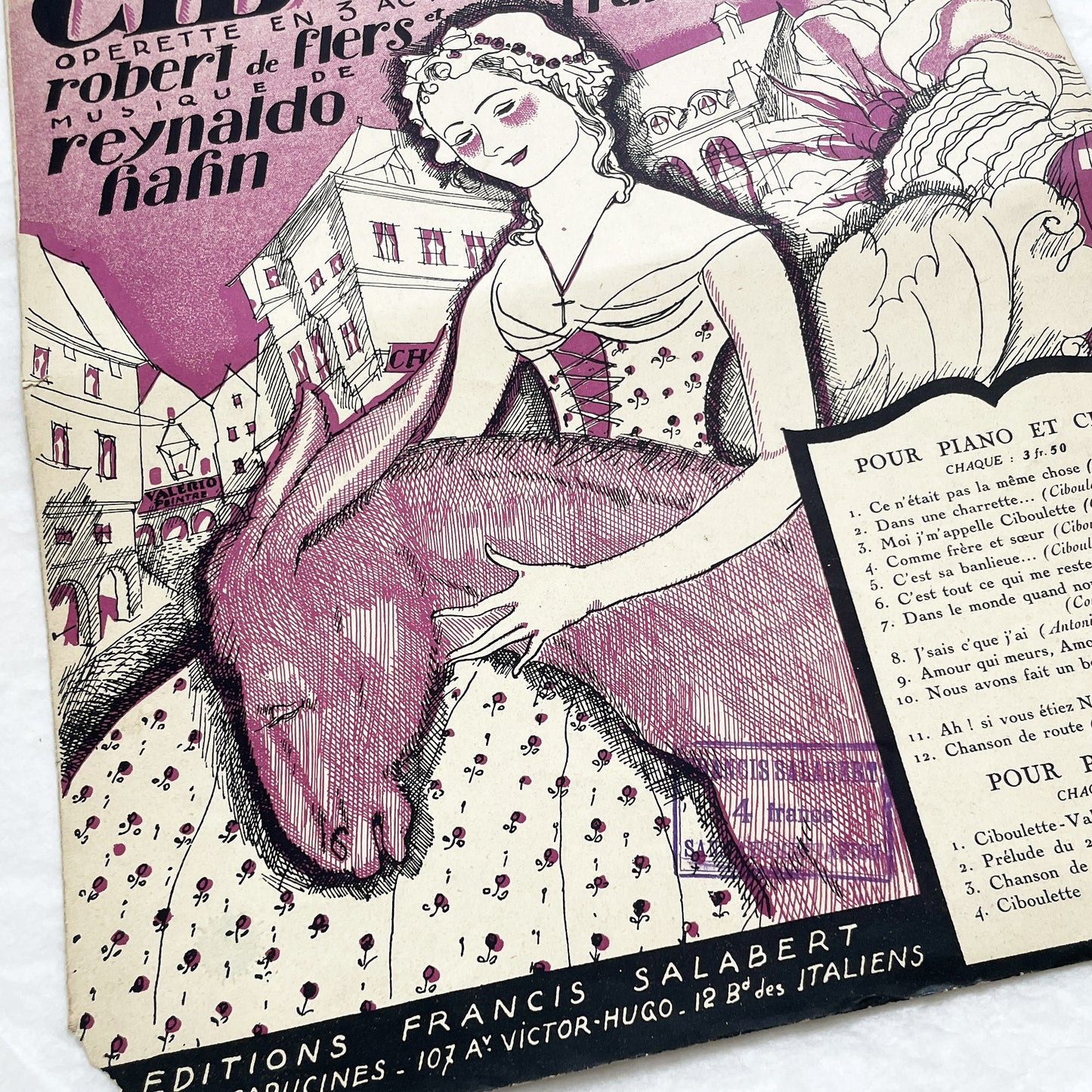 1920s - Vintage French Sheet Music - Chanson de Route - Ciboulette Operetta by Reynaldo Hahn - Éditions Salabert - Paris - Edmée Favart