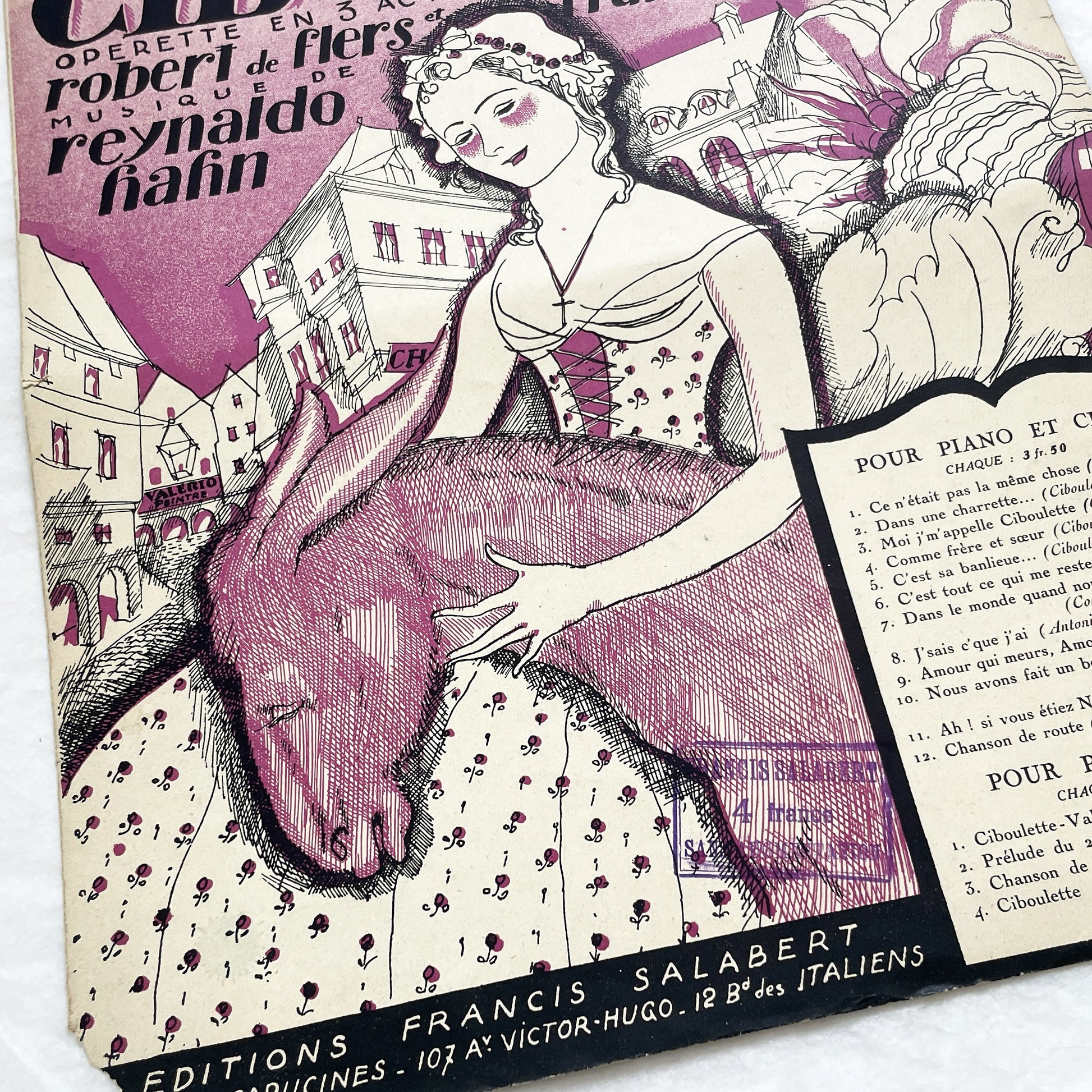 1920s - Vintage French Sheet Music - Chanson de Route - Ciboulette Operetta by Reynaldo Hahn - Éditions Salabert - Paris - Edmée Favart