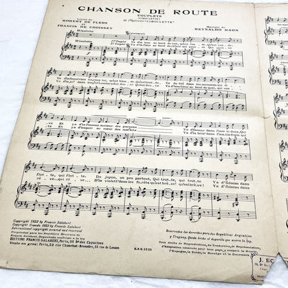 1920s - Vintage French Sheet Music - Chanson de Route - Ciboulette Operetta by Reynaldo Hahn - Éditions Salabert - Paris - Edmée Favart