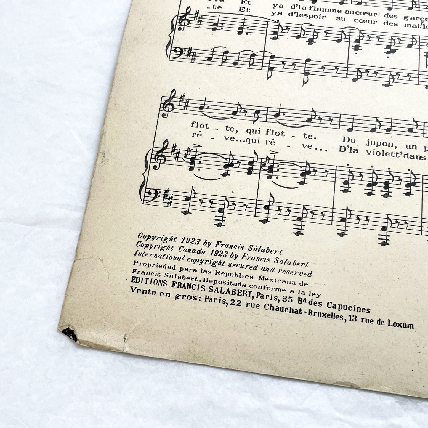 1920s - Vintage French Sheet Music - Chanson de Route - Ciboulette Operetta by Reynaldo Hahn - Éditions Salabert - Paris - Edmée Favart