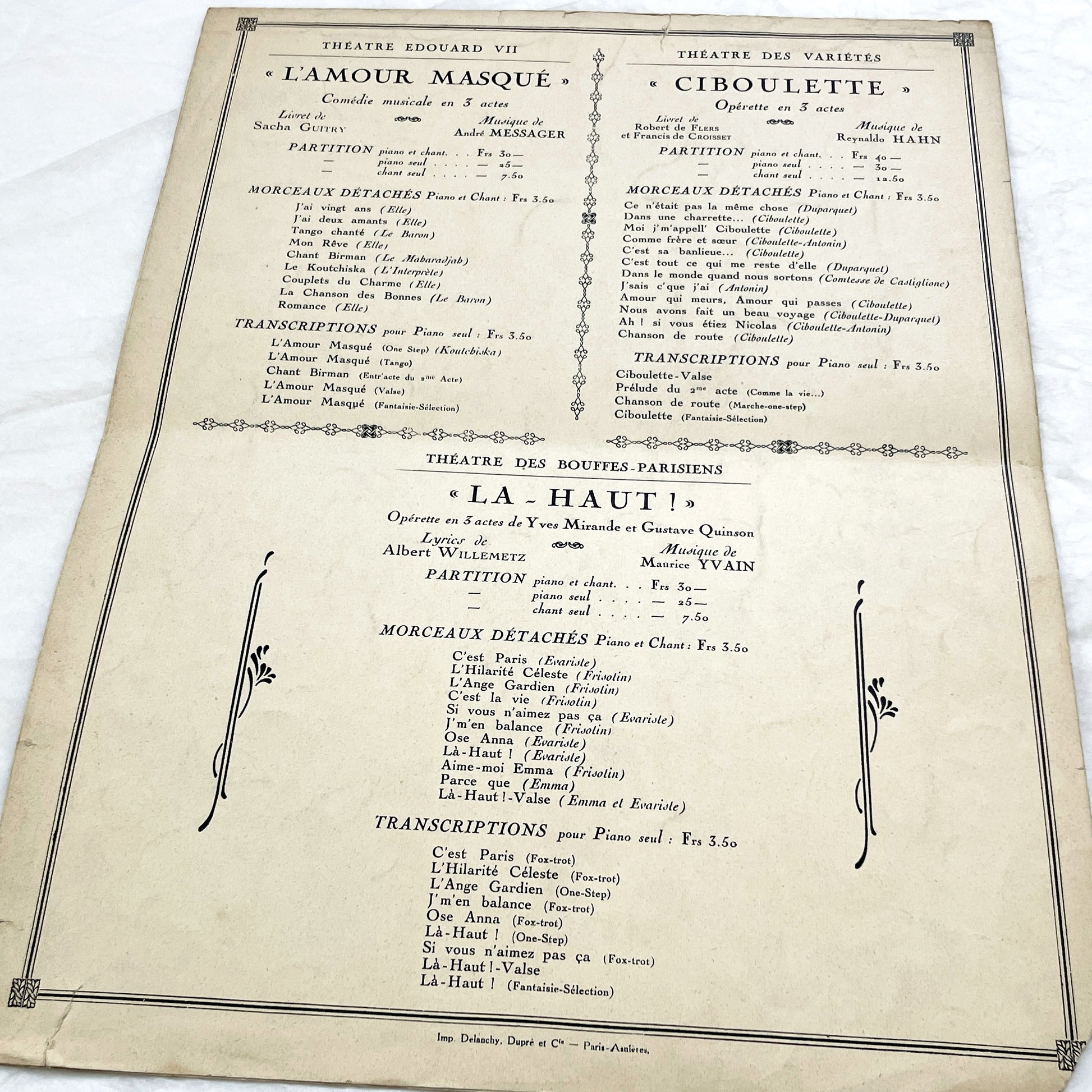 1920s - Vintage French Sheet Music - Chanson de Route - Ciboulette Operetta by Reynaldo Hahn - Éditions Salabert - Paris - Edmée Favart