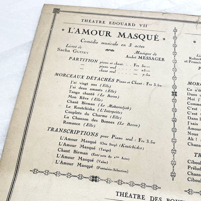 1920s - Vintage French Sheet Music - Chanson de Route - Ciboulette Operetta by Reynaldo Hahn - Éditions Salabert - Paris - Edmée Favart