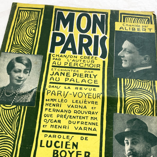 1920s - Vintage French Sheet Music 'Mon Paris' - Lucien Boyer & Vincent Scotto - Paris-Voyeur Revue - Gershwin Fox-Trot Adverts