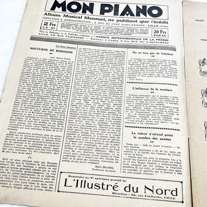 1927 Art Deco Sheet Music Magazine Mon Piano – French Musical Album with 3 Original Piano Pieces