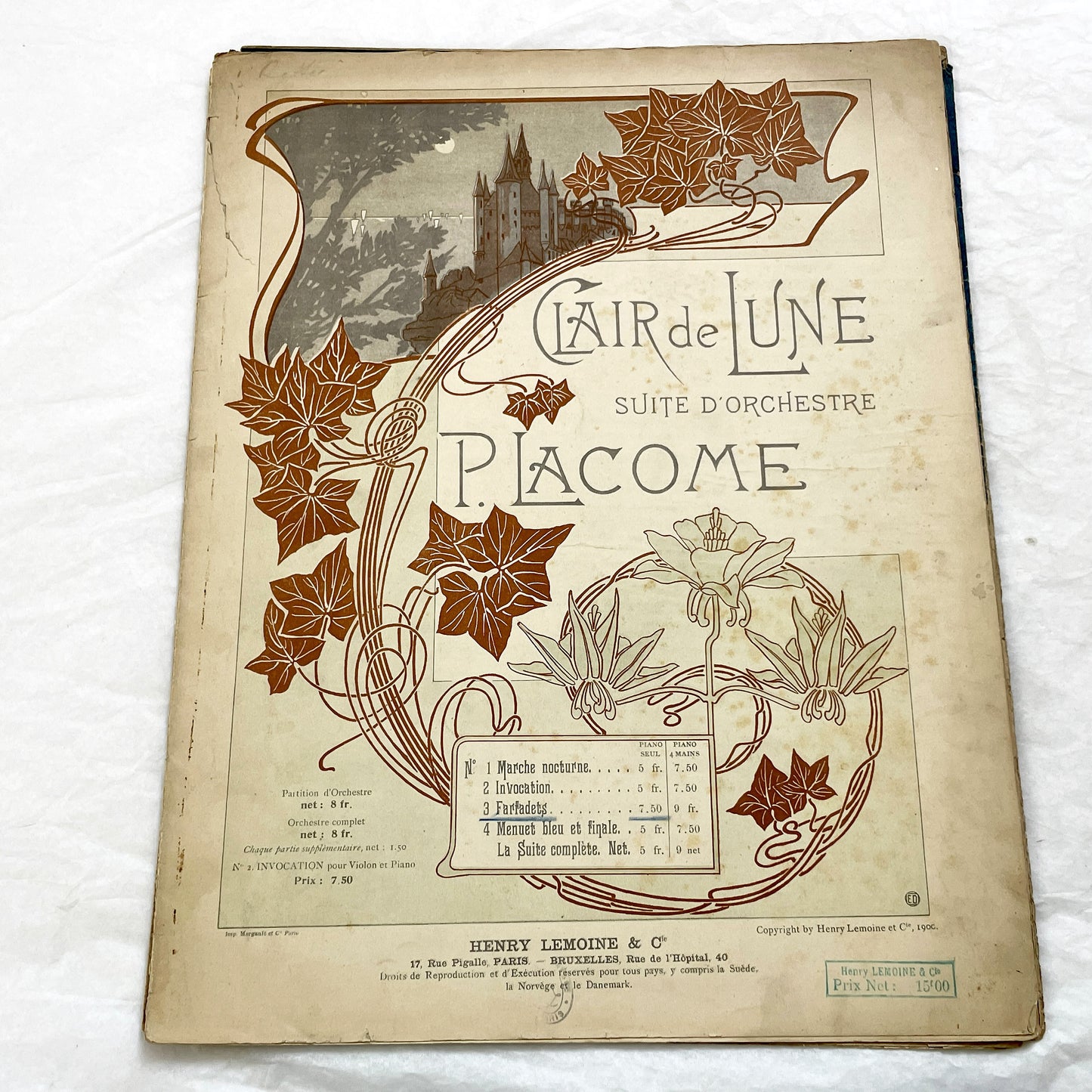 1900s - P. Lacome Clair de Lune Orchestral Suite Piano Transcription - 'Farfadets' Scherzo Music Score - Henry Lemoine Art Nouveau