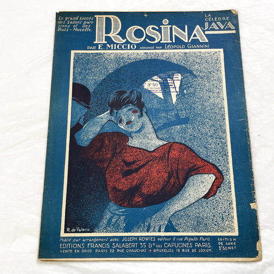 1920s - Vintage French Sheet Music Rosina La Véritable Java by E. Miccio & Giannini - Art Nouveau Cover - Piano Score - Salabert Paris