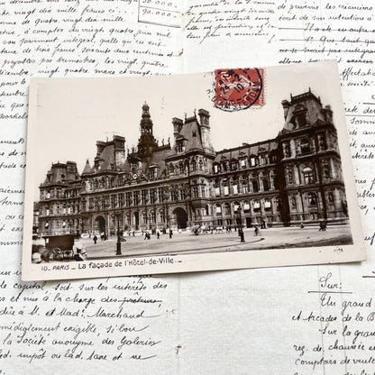 1910s - Paris Hôtel-de-Ville Vintage Postcard - Historic French Architecture - Sepia Cityscape Photo - Edwardian Paris Landmark
