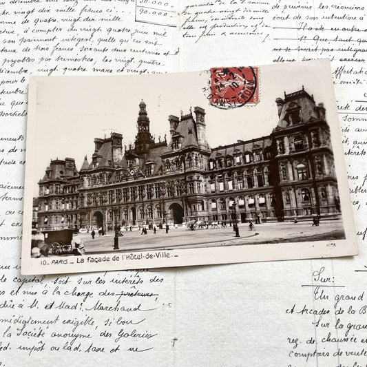 1910s - Paris Hôtel-de-Ville Vintage Postcard - Historic French Architecture - Sepia Cityscape Photo - Edwardian Paris Landmark