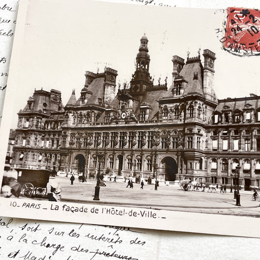 1910s - Paris Hôtel-de-Ville Vintage Postcard - Historic French Architecture - Sepia Cityscape Photo - Edwardian Paris Landmark