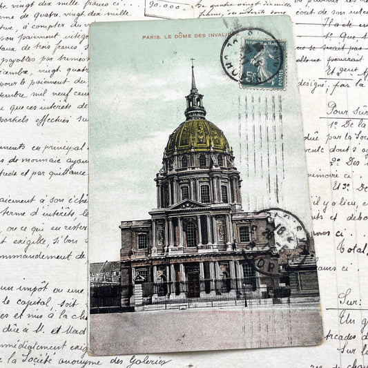 1910s - Historic Paris Dome des Invalides Postcard - Hand Colored French Landmark - Napoleonic Era - Vintage French - Parisian Monument