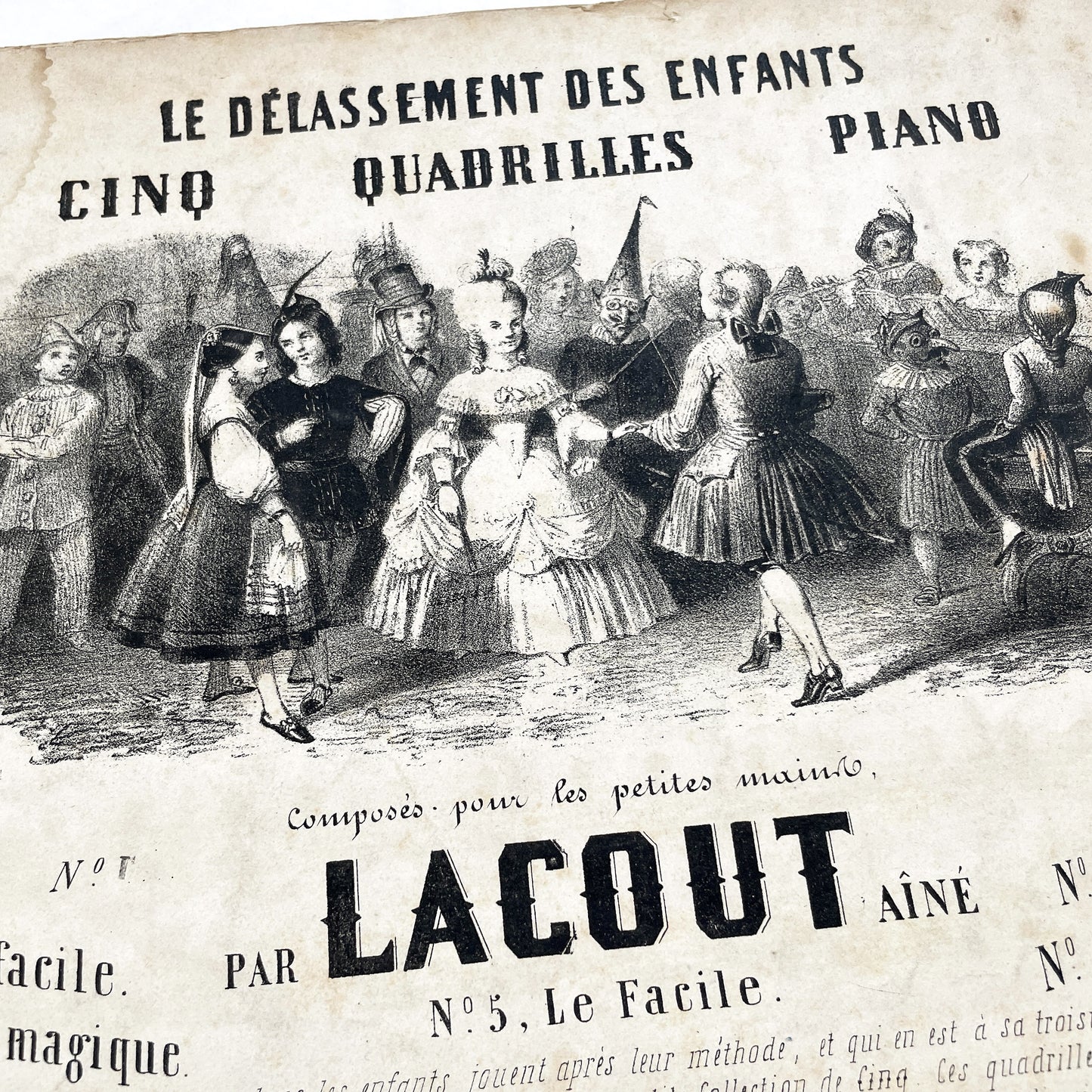 Mid 19th - Children's Piano Sheet Music - Five Quadrilles Collection - Easy Piano Pieces - French Publisher - Antique Musical Score Paris