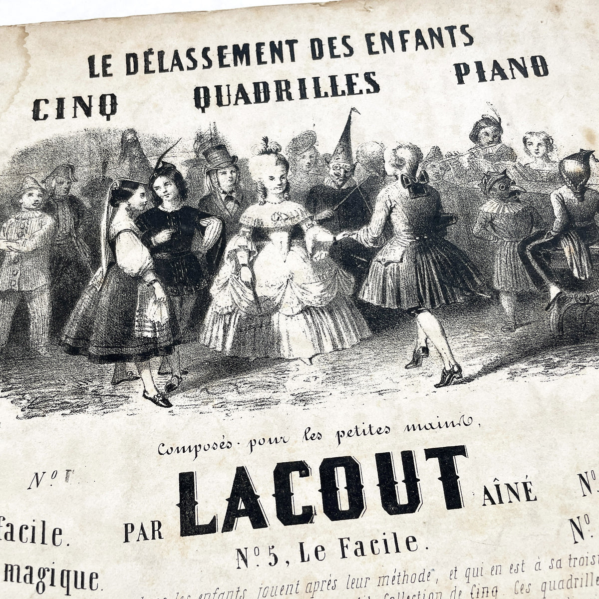Mid 19th - Children's Piano Sheet Music - Five Quadrilles Collection - Easy Piano Pieces - French Publisher - Antique Musical Score Paris