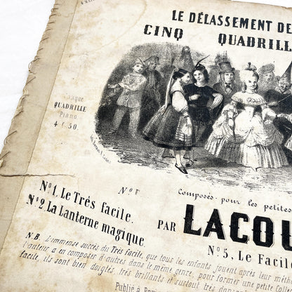 Mid 19th - Children's Piano Sheet Music - Five Quadrilles Collection - Easy Piano Pieces - French Publisher - Antique Musical Score Paris
