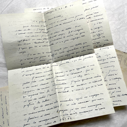 1950s French letters set with handwritten text, envelopes, and vintage postage stamps from Clermont-Ferrand.