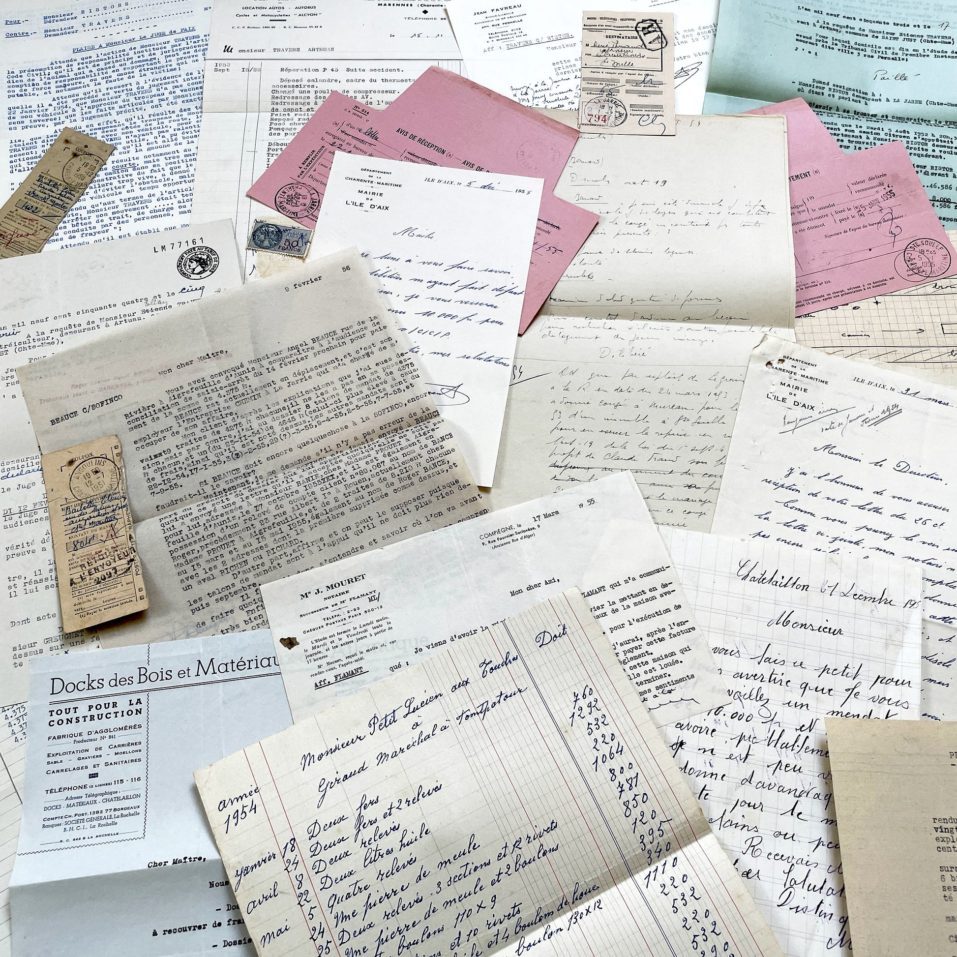 1950s - Vintage Ephemera Lot – French Letters, Invoices & Legal Documents from Notary Archive