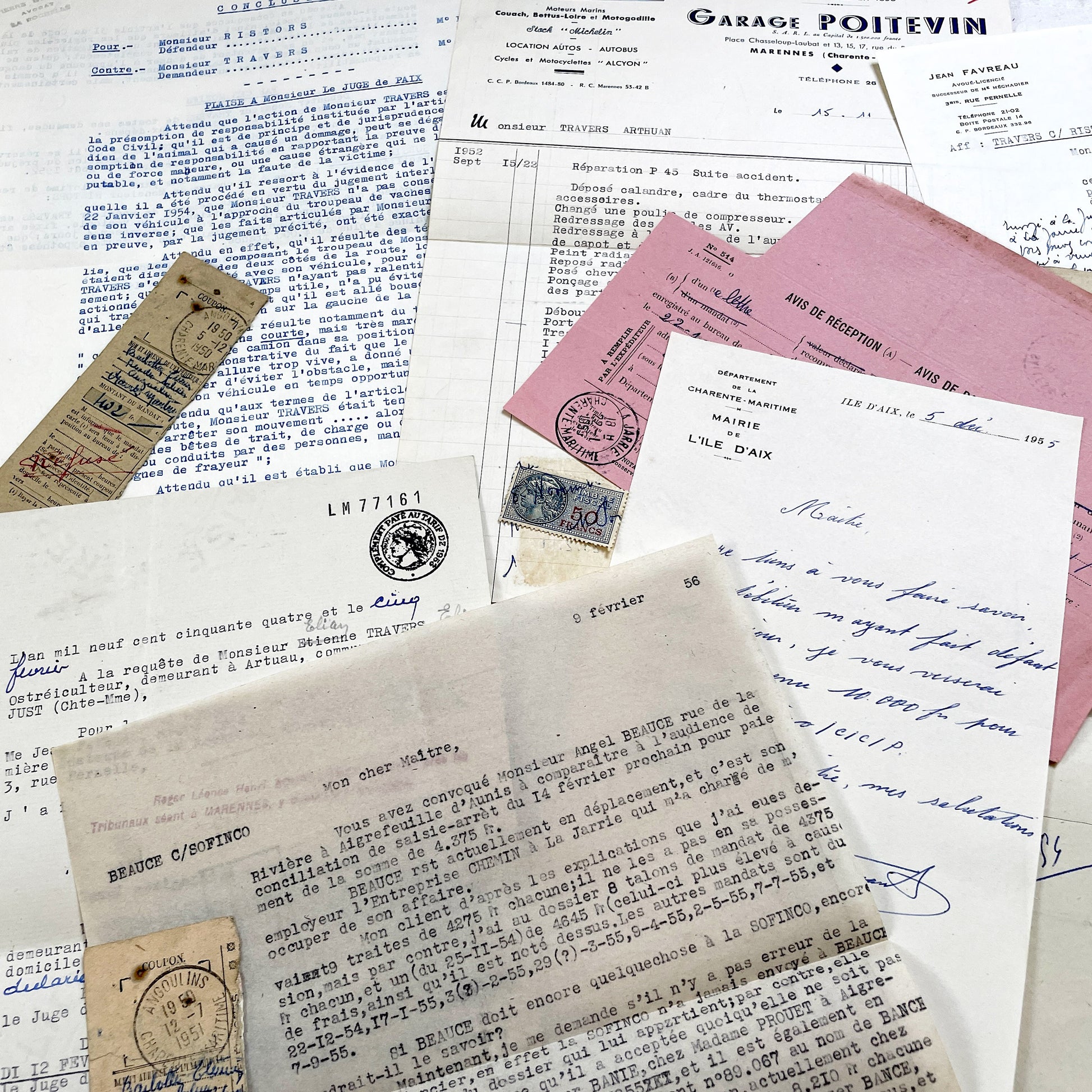 1950s - Vintage Ephemera Lot – French Letters, Invoices & Legal Documents from Notary Archive