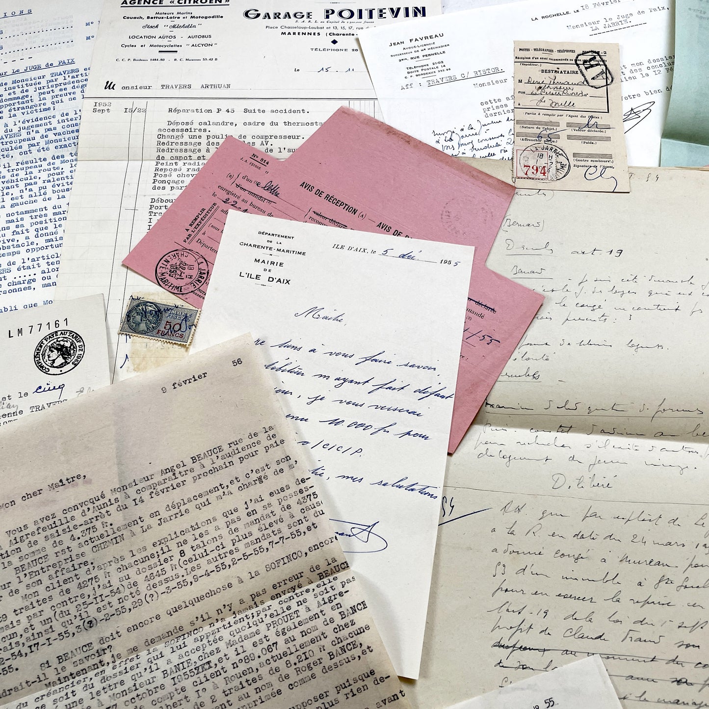 1950s - Vintage Ephemera Lot – French Letters, Invoices & Legal Documents from Notary Archive