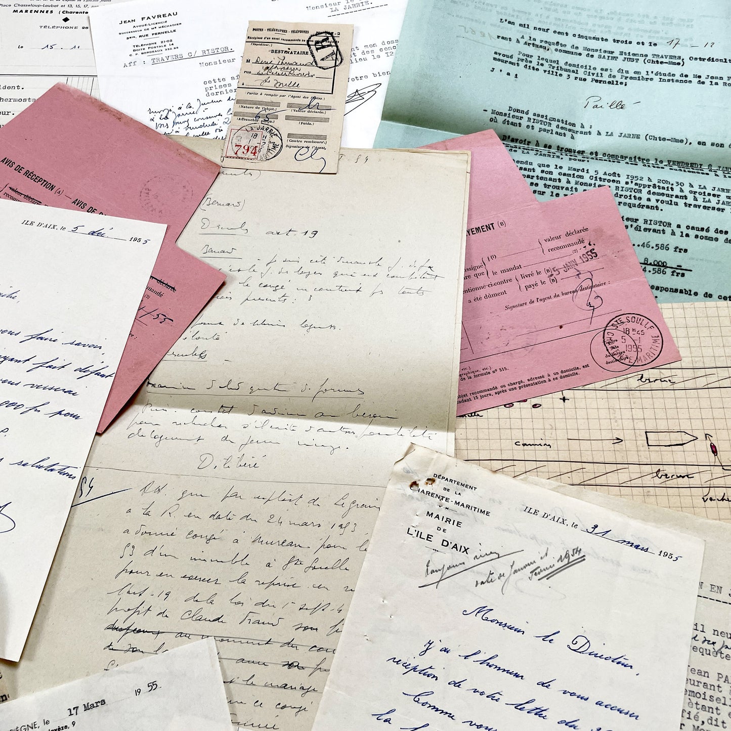 1950s - Vintage Ephemera Lot – French Letters, Invoices & Legal Documents from Notary Archive