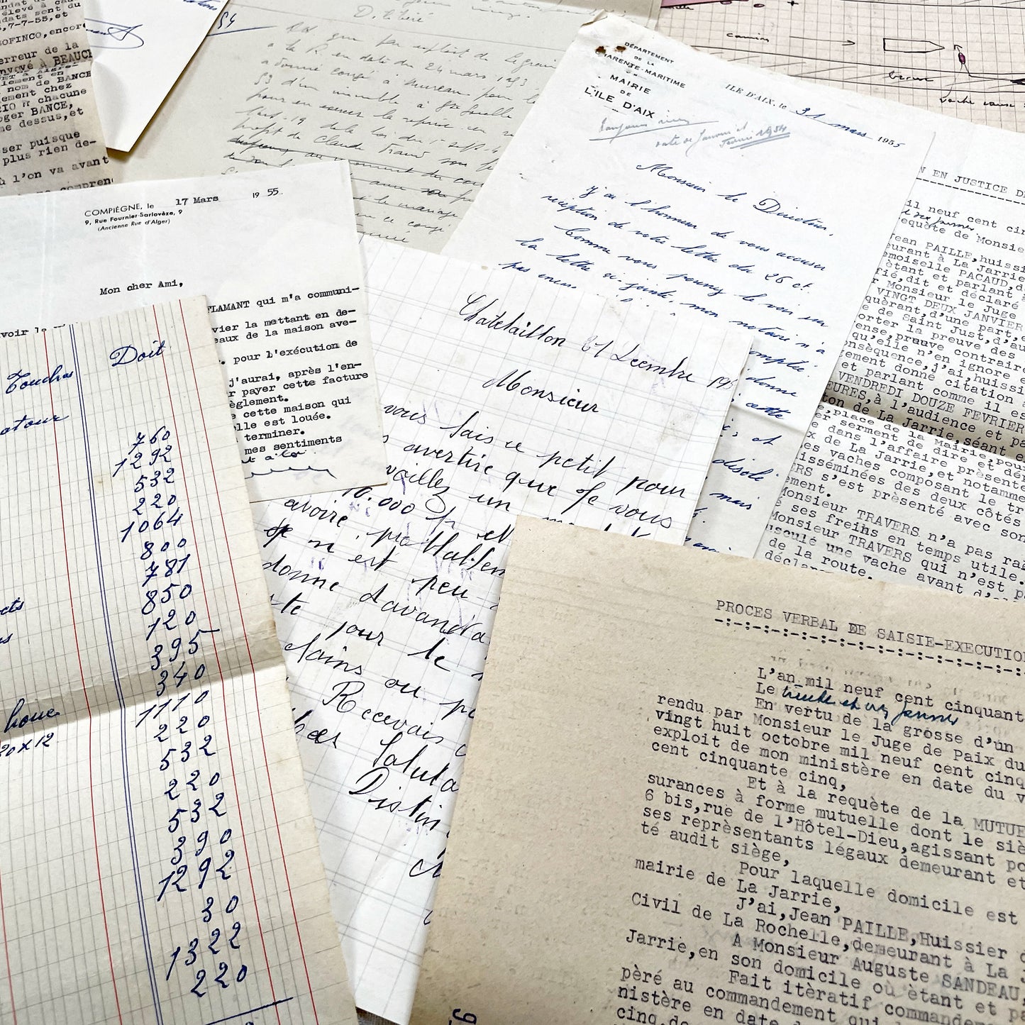 1950s - Vintage Ephemera Lot – French Letters, Invoices & Legal Documents from Notary Archive
