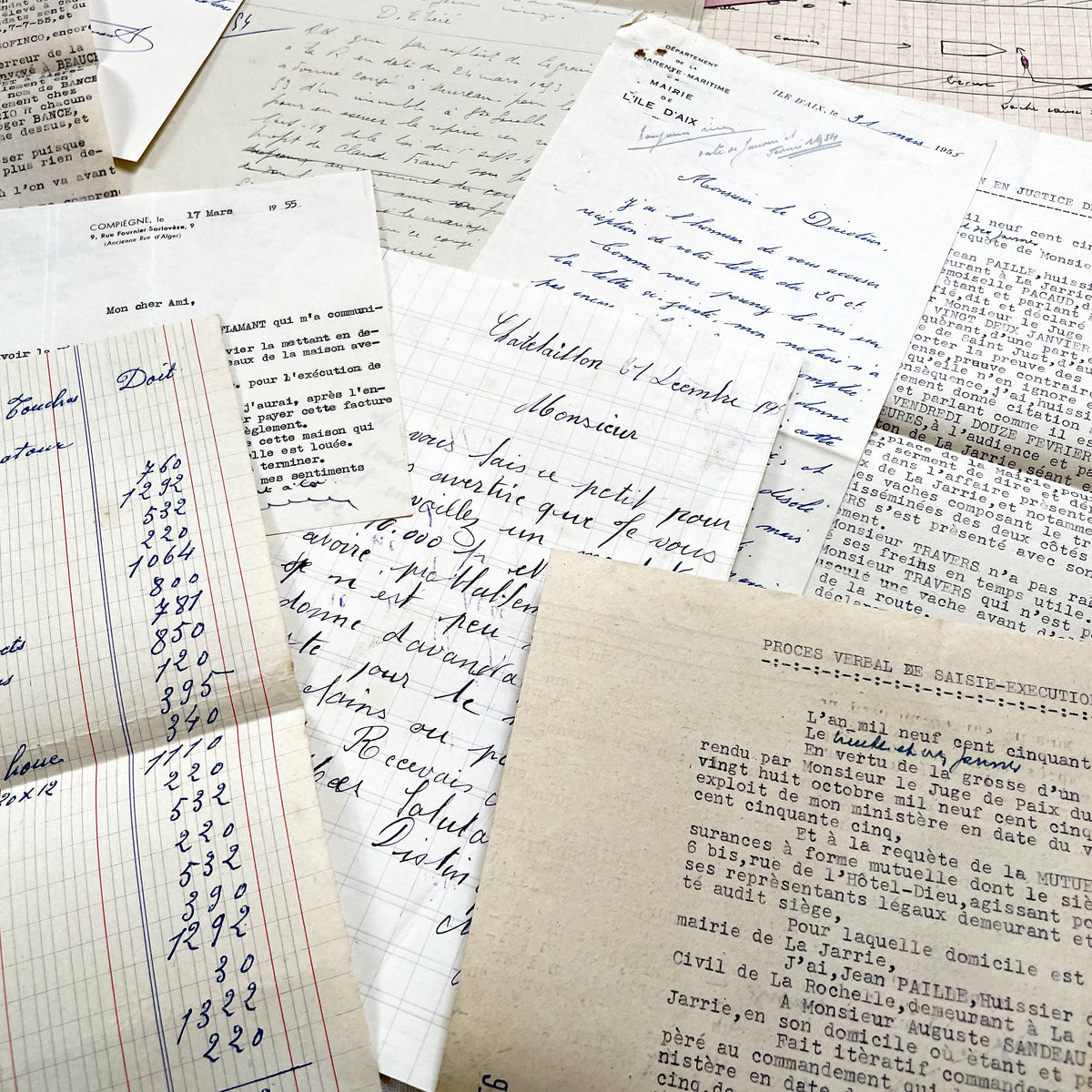 1950s - Vintage Ephemera Lot – French Letters, Invoices & Legal Documents from Notary Archive