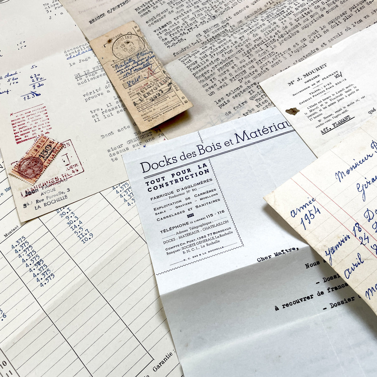 1950s - Vintage Ephemera Lot – French Letters, Invoices & Legal Documents from Notary Archive