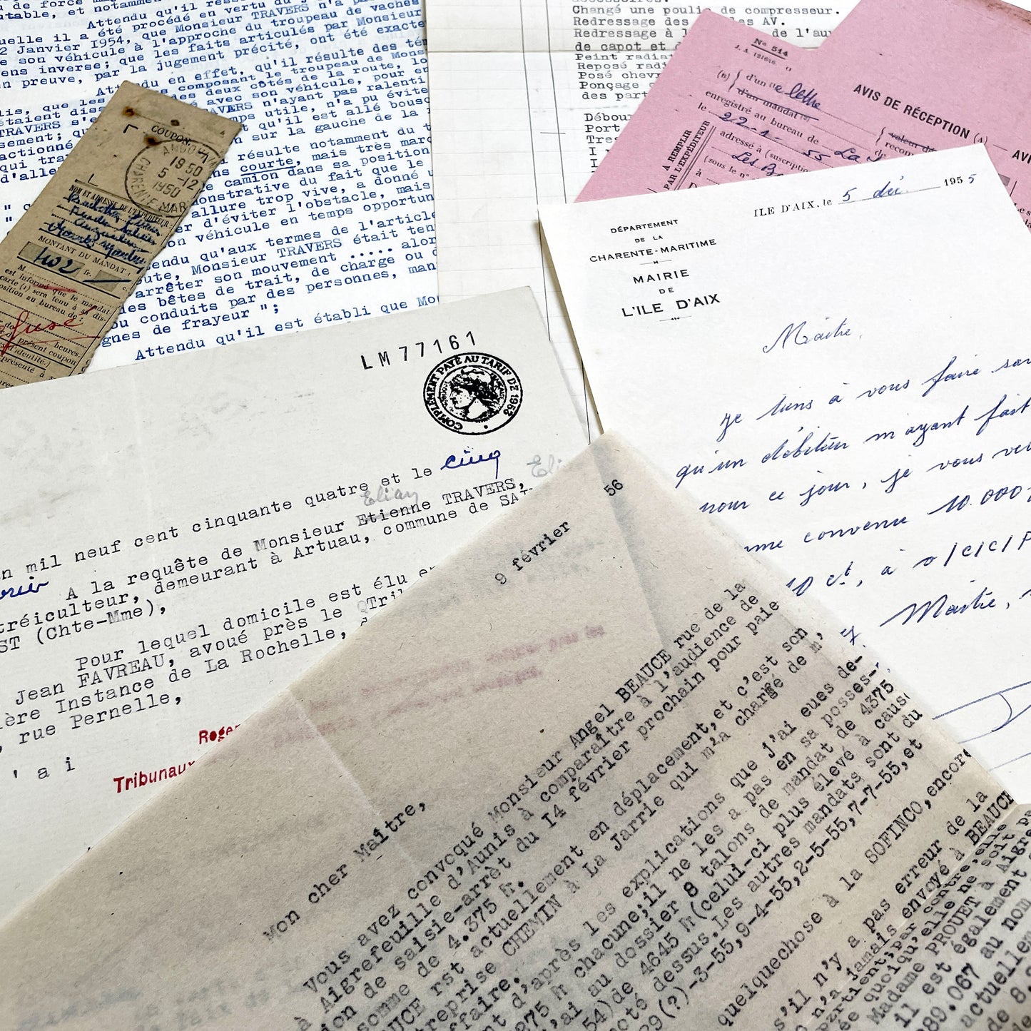 1950s - Vintage Ephemera Lot – French Letters, Invoices & Legal Documents from Notary Archive