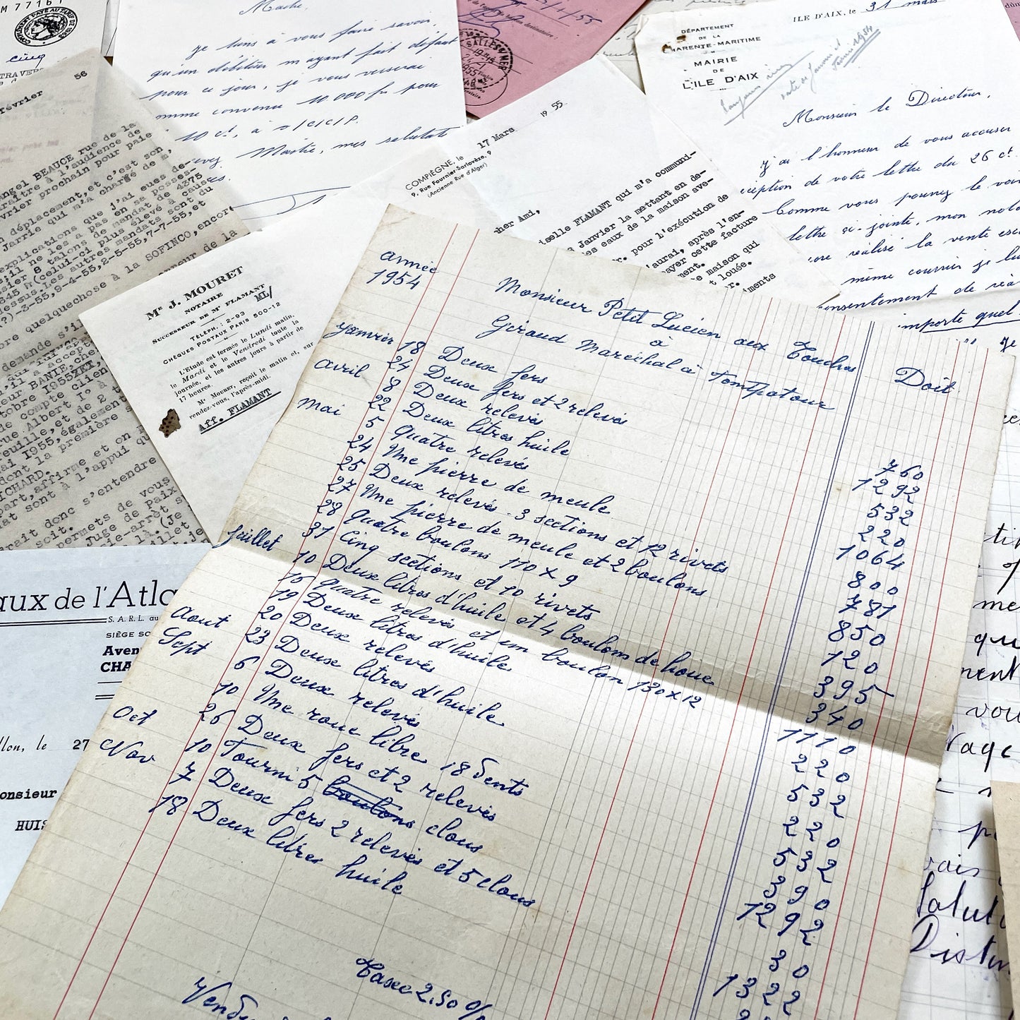 1950s - Vintage Ephemera Lot – French Letters, Invoices & Legal Documents from Notary Archive