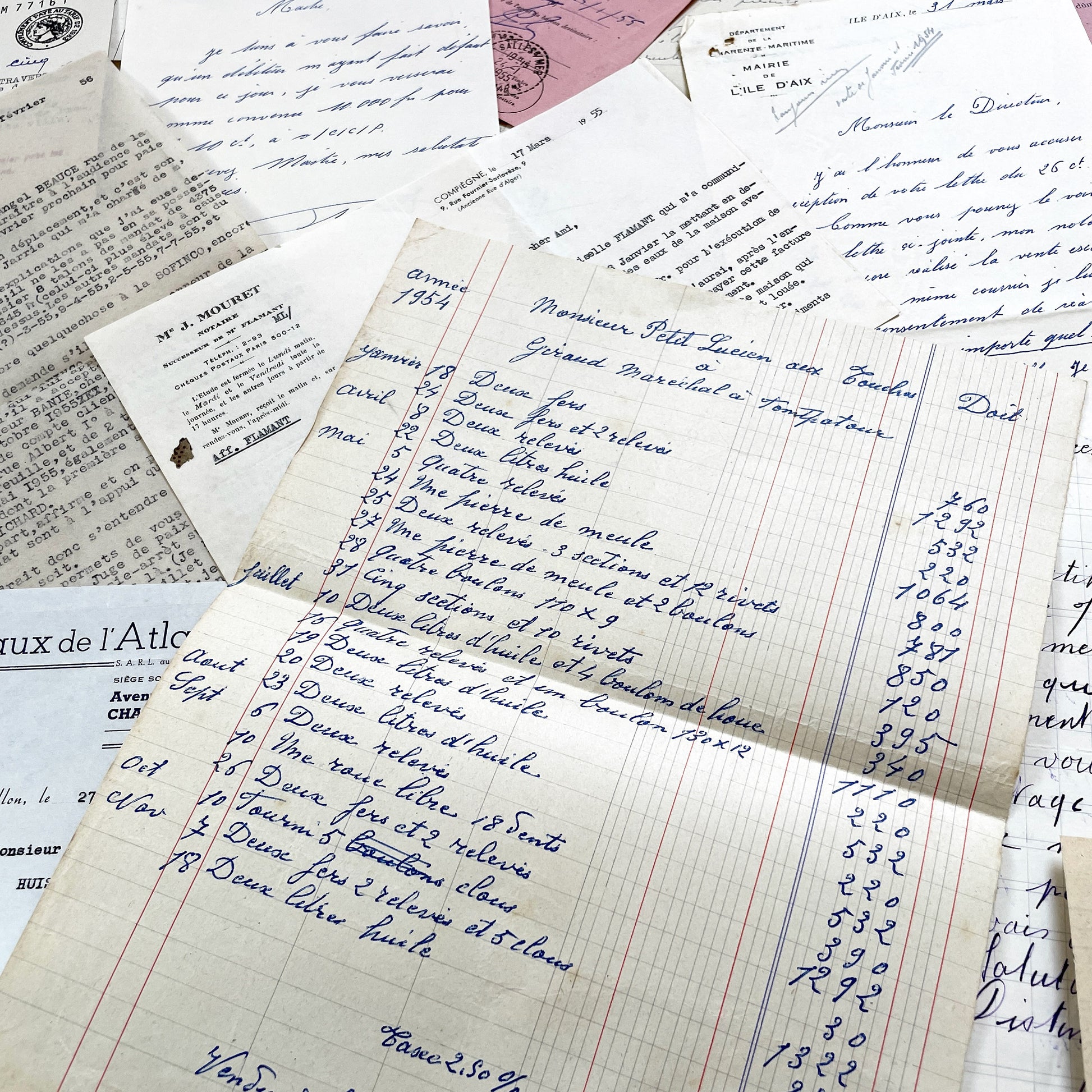 1950s - Vintage Ephemera Lot – French Letters, Invoices & Legal Documents from Notary Archive