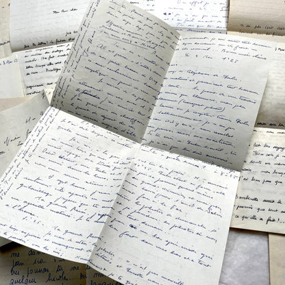 1950s French handwritten letters set with various penmanship styles and vintage paper textures.