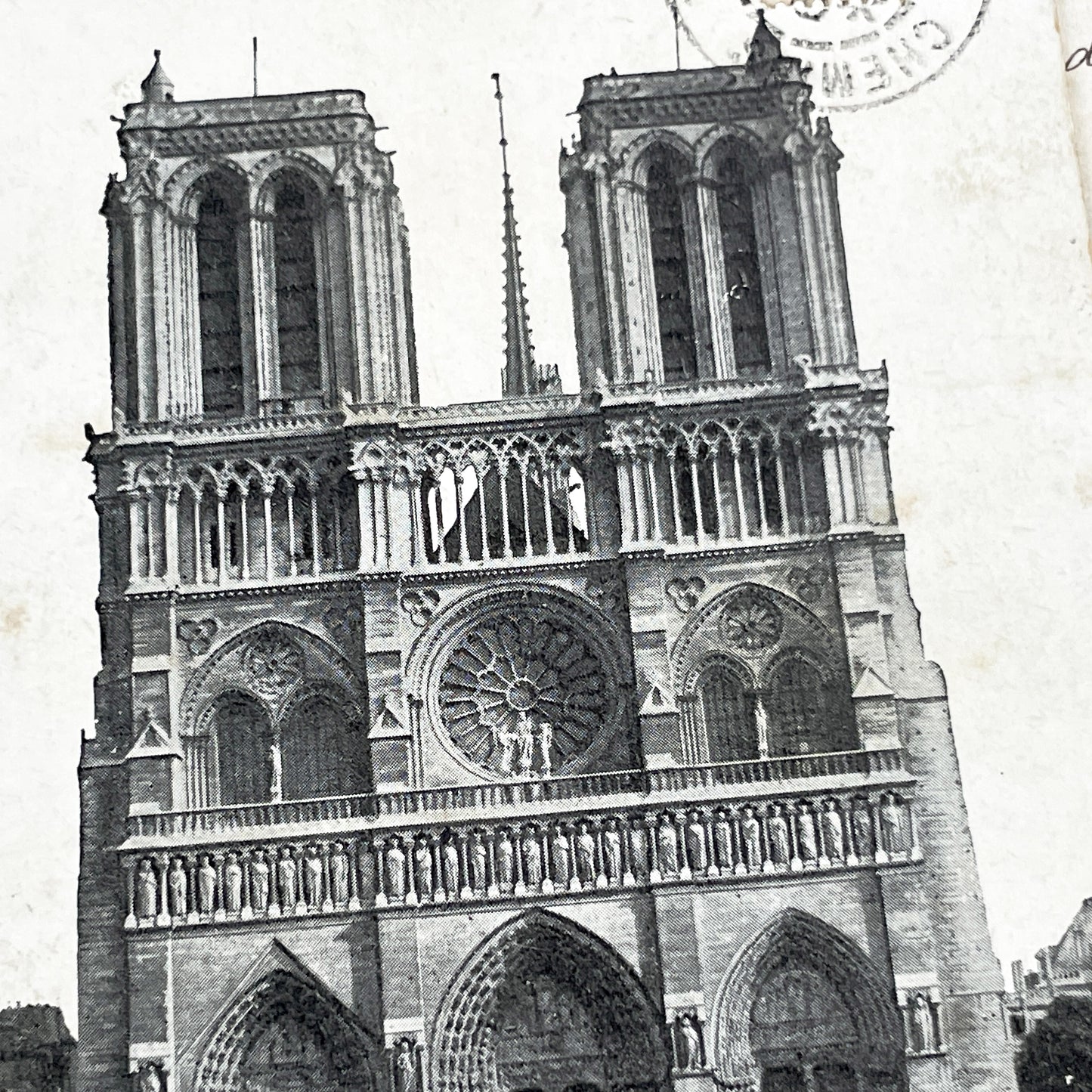 1910s - Vintage Postcard - Notre-Dame Cathedral Paris - Historic French Landmark - Gothic Architecture - Horse Carriage Scene