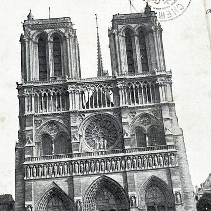 1910s - Vintage Postcard - Notre-Dame Cathedral Paris - Historic French Landmark - Gothic Architecture - Horse Carriage Scene