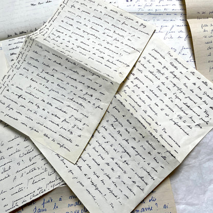 1950s French handwritten letters set with various penmanship styles and vintage paper textures.