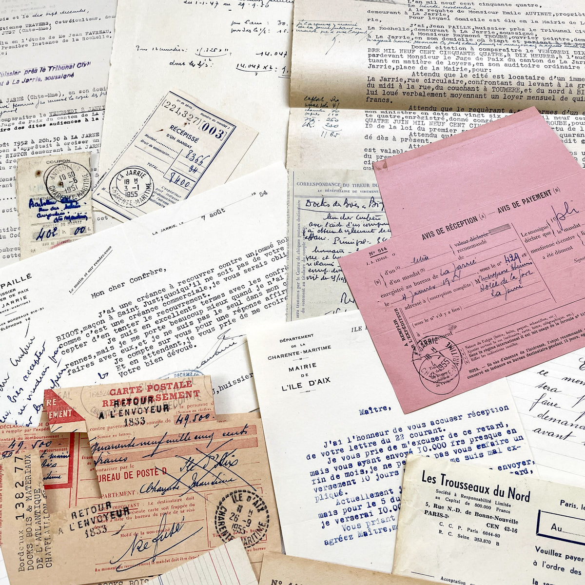 1950s - Vintage Ephemera Lot – French Letters, Invoices & Legal Documents from Notary Archive