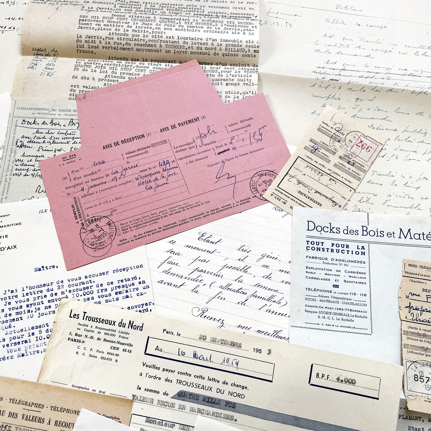 1950s - Vintage Ephemera Lot – French Letters, Invoices & Legal Documents from Notary Archive