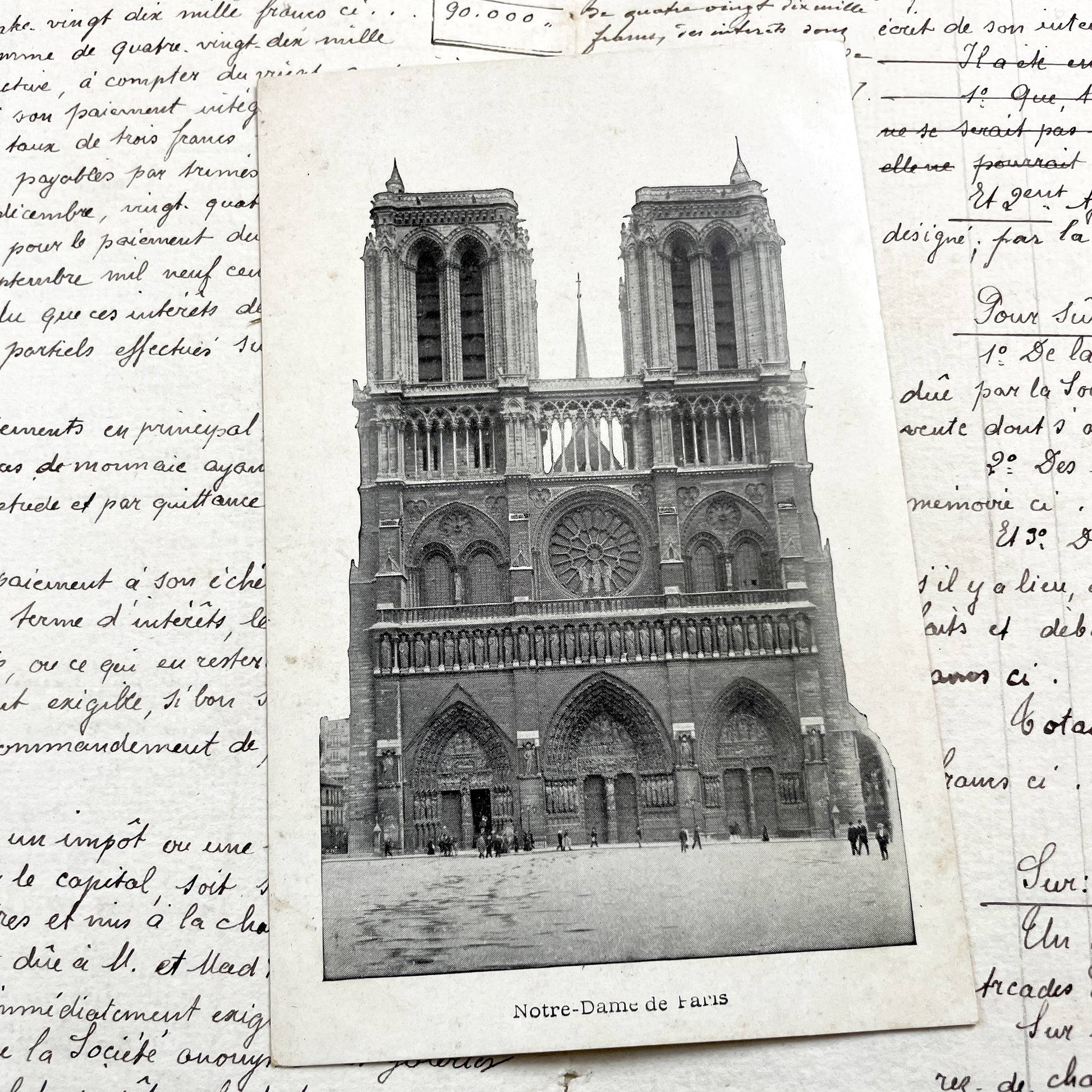 1900s - Antique Notre Dame Paris Postcard - Vintage French Handwritten Document - Historic Parisian Cathedral Ephemera