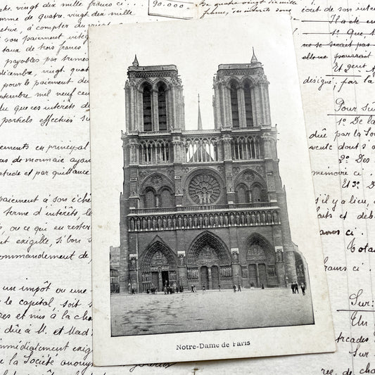 1900s - Antique Notre Dame Paris Postcard - Vintage French Handwritten Document - Historic Parisian Cathedral Ephemera